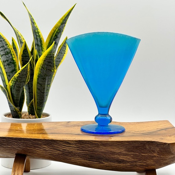 Other - Turquoise Opaque Glass Fan Vase